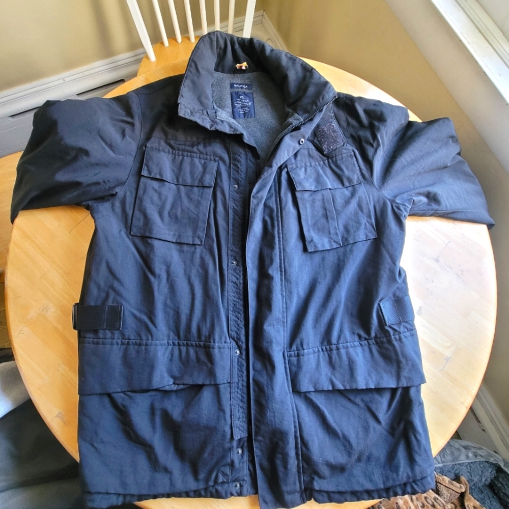 Nautica Black Military Field Jacket with Collared Neckline